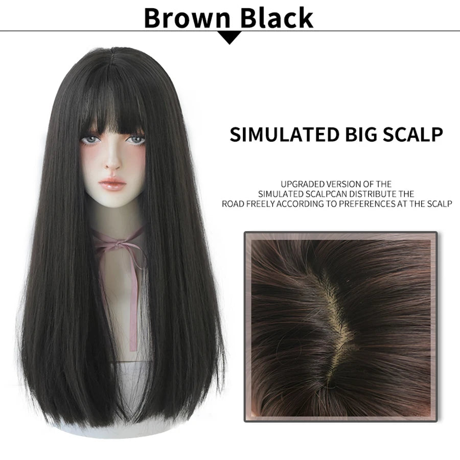 Long Straight Synthetic Light Brown Wigs