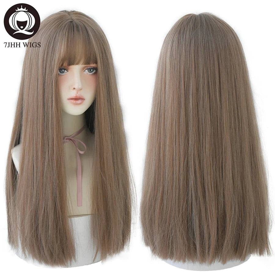 Long Straight Synthetic Light Brown Wigs