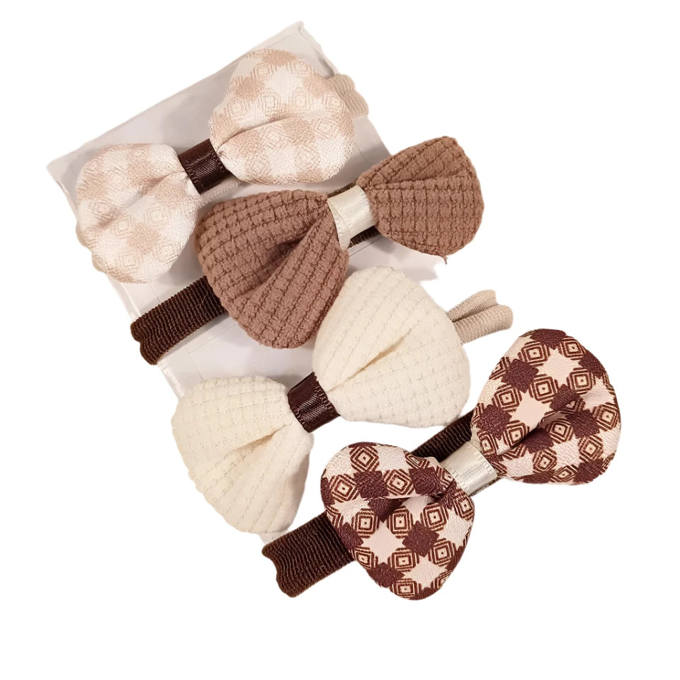 4Pcs/Set Cute Warm Color Flower Bow Elastic Hair Bands