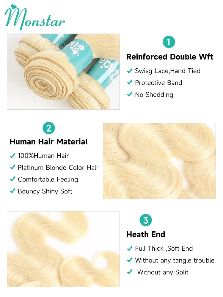 1/3/4 613 Blonde Hair Extension Brazilian Hair Weave Bundles