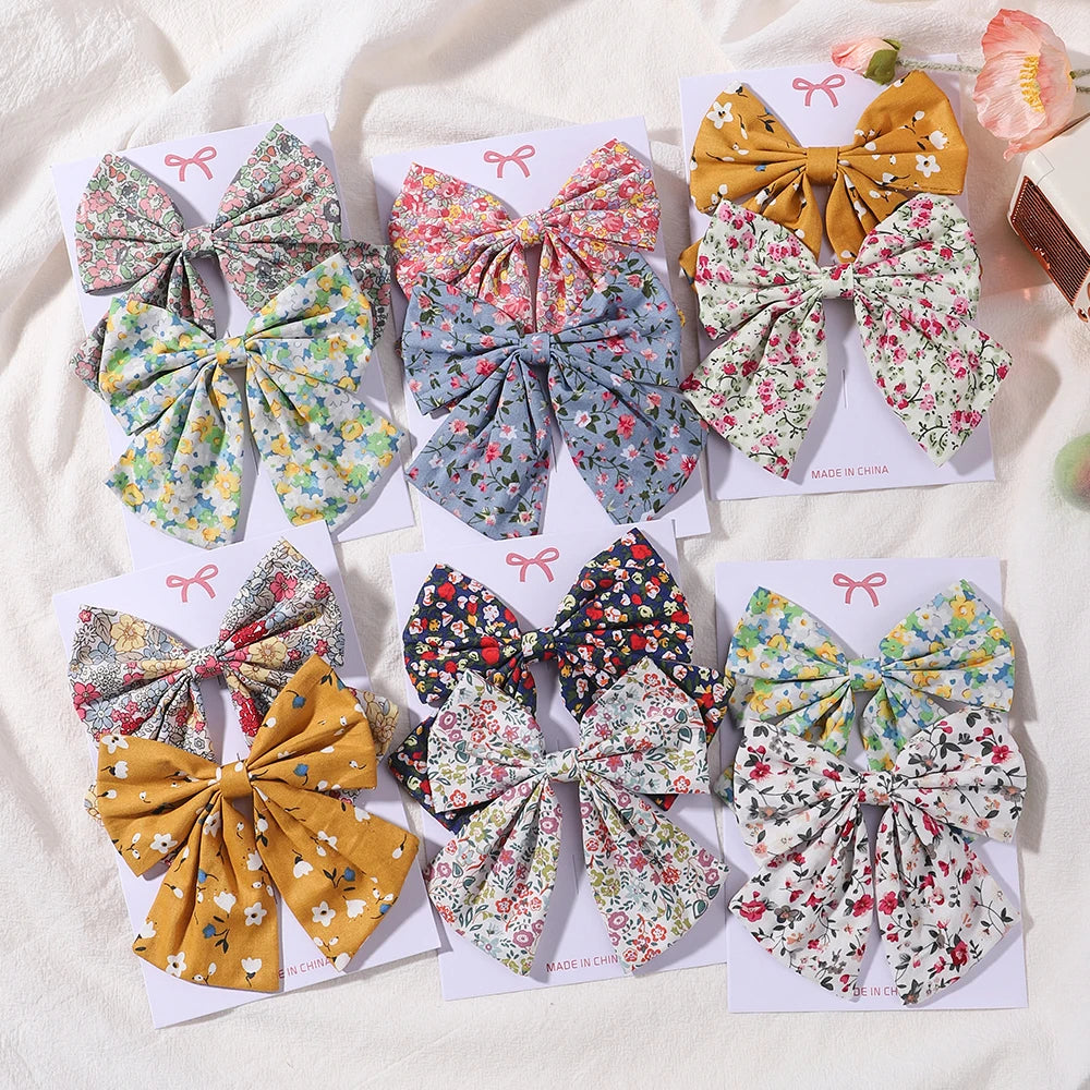 2Pcs/set Women Sweet Print Bows Hair Clips