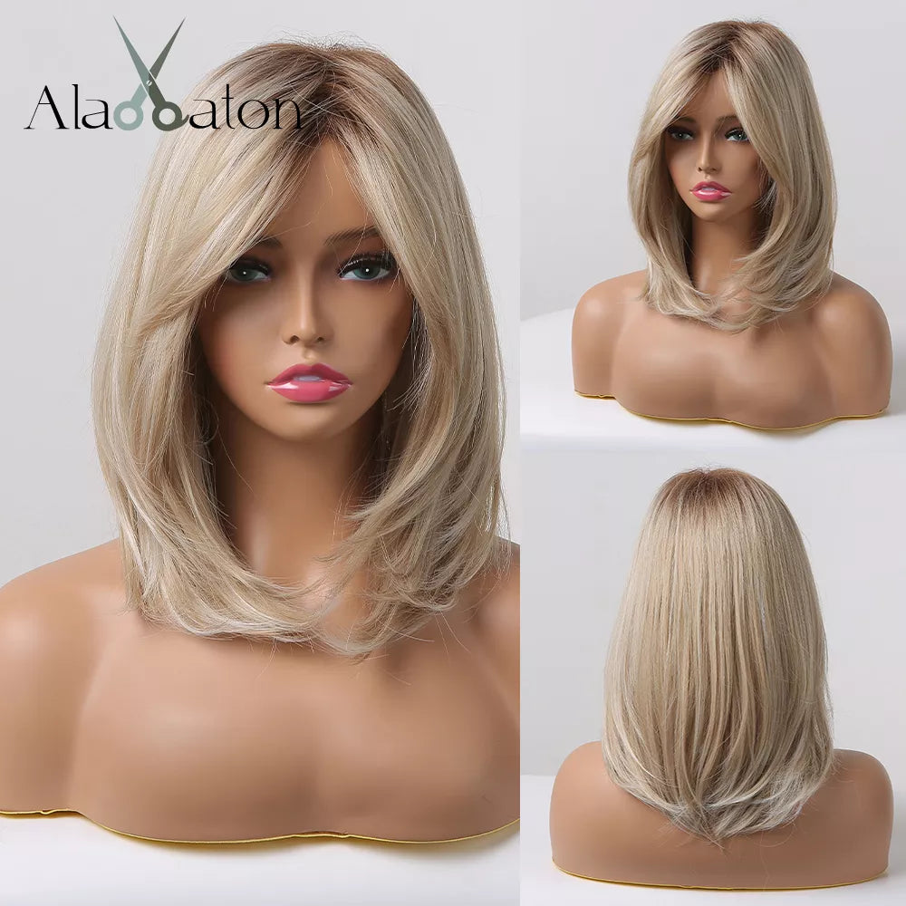 Layered Synthetic Wigs with Bangs