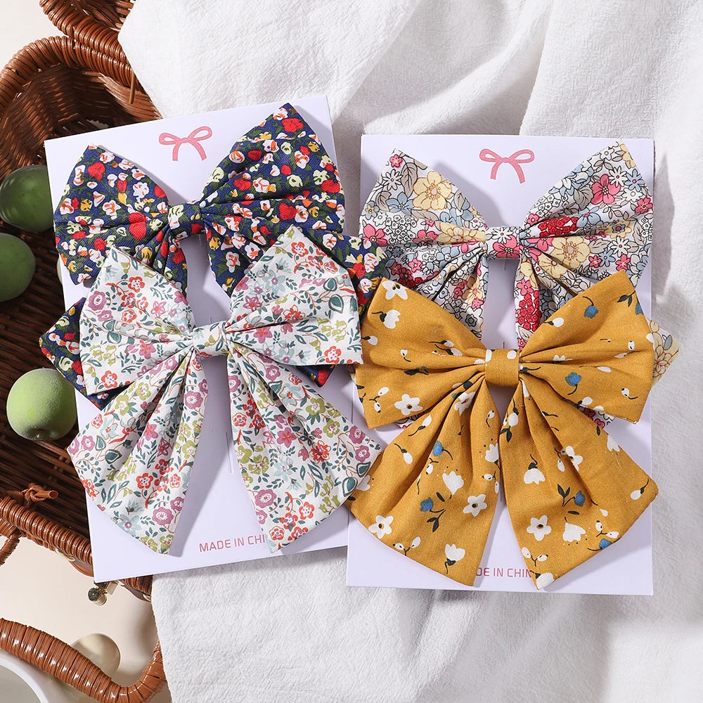 2Pcs/set Women Sweet Print Bows Hair Clips