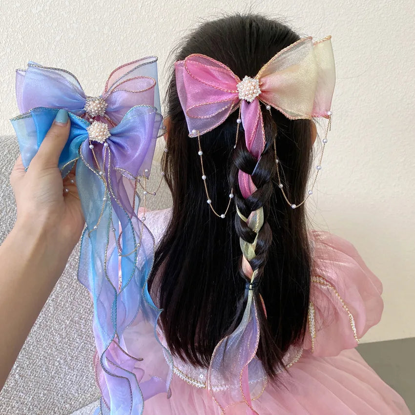 Colorful Chiffon Bow Ribbon Hair Clips