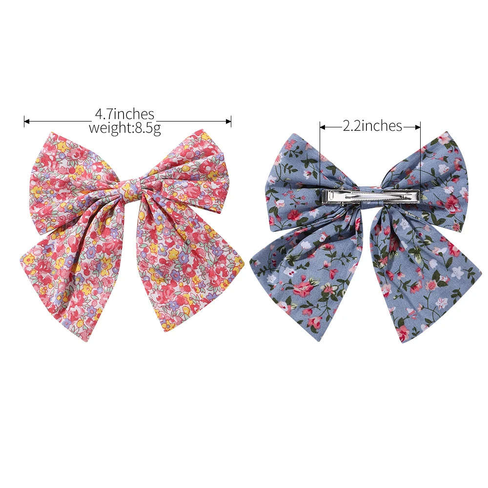 2Pcs/set Women Sweet Print Bows Hair Clips