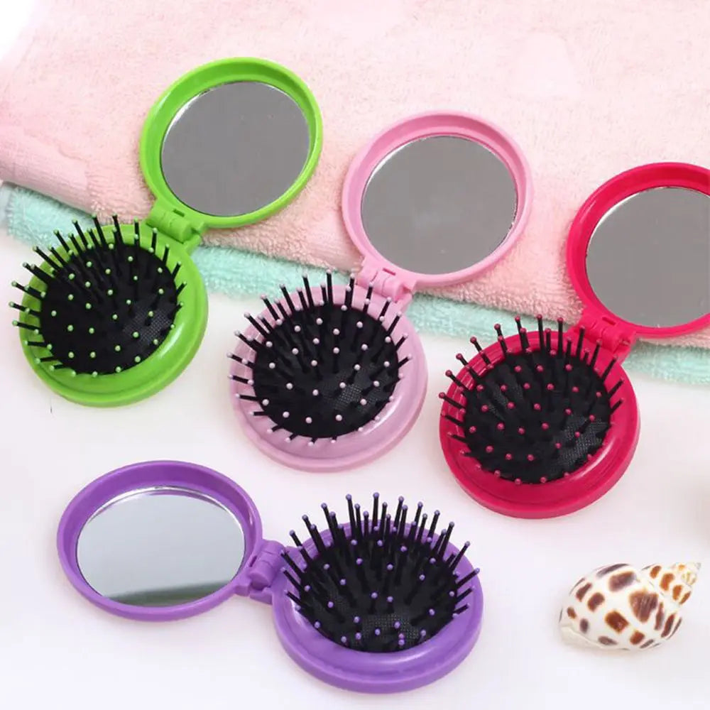 Folding Hair Brush With Mirror