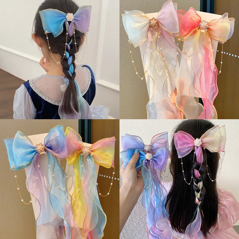 Colorful Chiffon Bow Ribbon Hair Clips