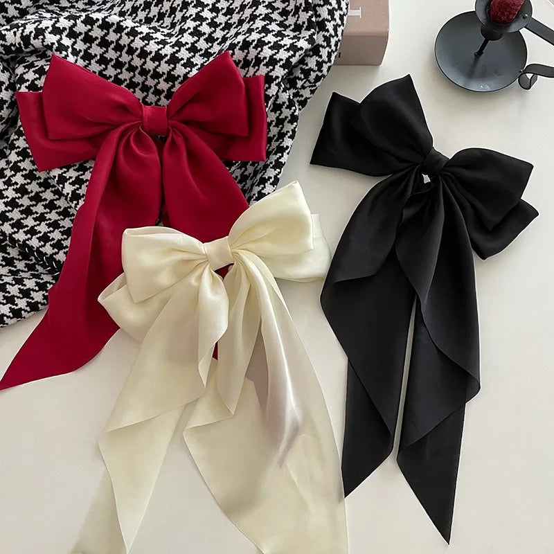11 Solid Color Satin Ribbon Big Bows Hairpin