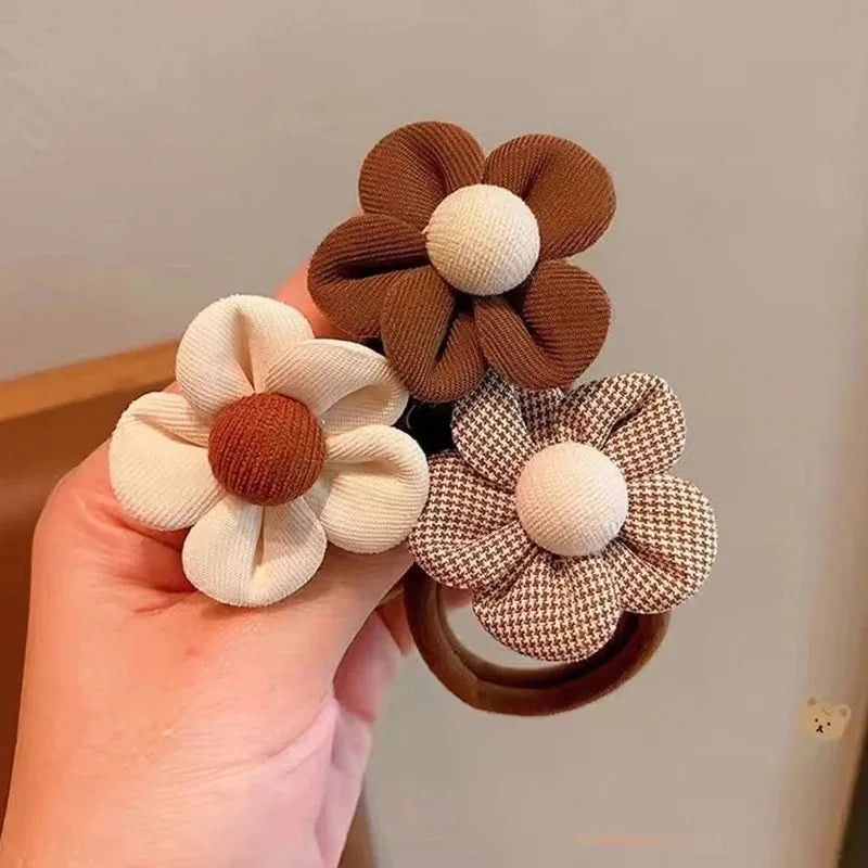4Pcs/Set Cute Warm Color Flower Bow Elastic Hair Bands
