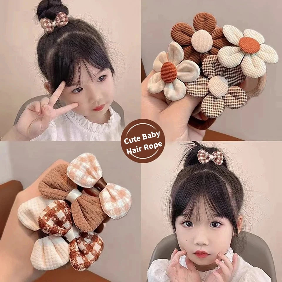 4Pcs/Set Cute Warm Color Flower Bow Elastic Hair Bands