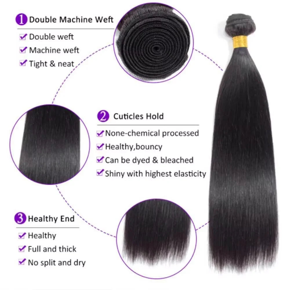 Natural Color Brazilian Human Hair Straight Bundles