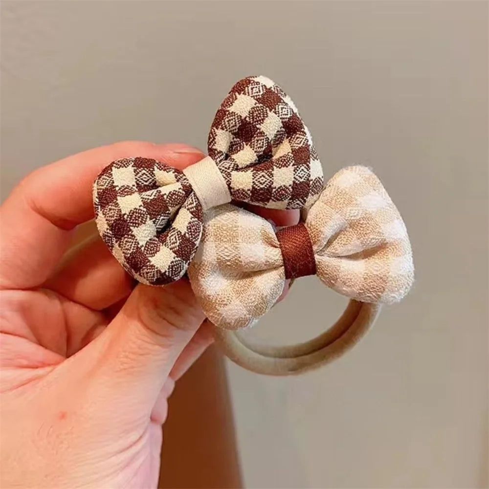 4Pcs/Set Cute Warm Color Flower Bow Elastic Hair Bands