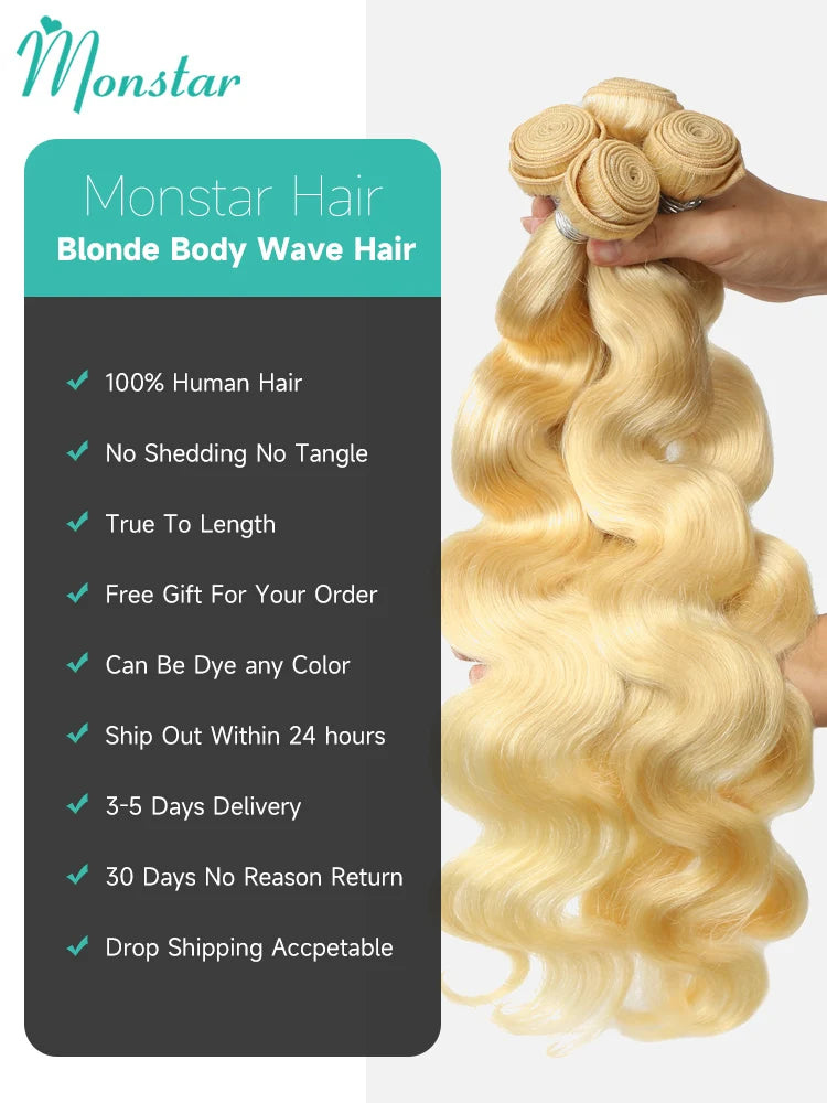1/3/4 613 Blonde Hair Extension Brazilian Hair Weave Bundles