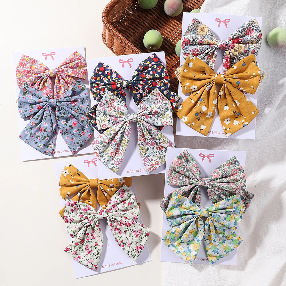 2Pcs/set Women Sweet Print Bows Hair Clips