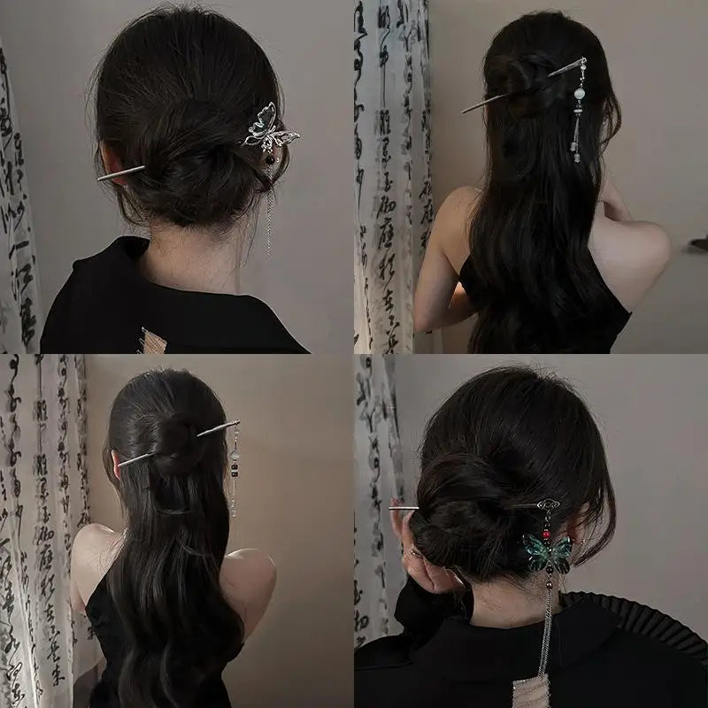 New Chinese Style Butterfly Flower Tassel Hair Stick